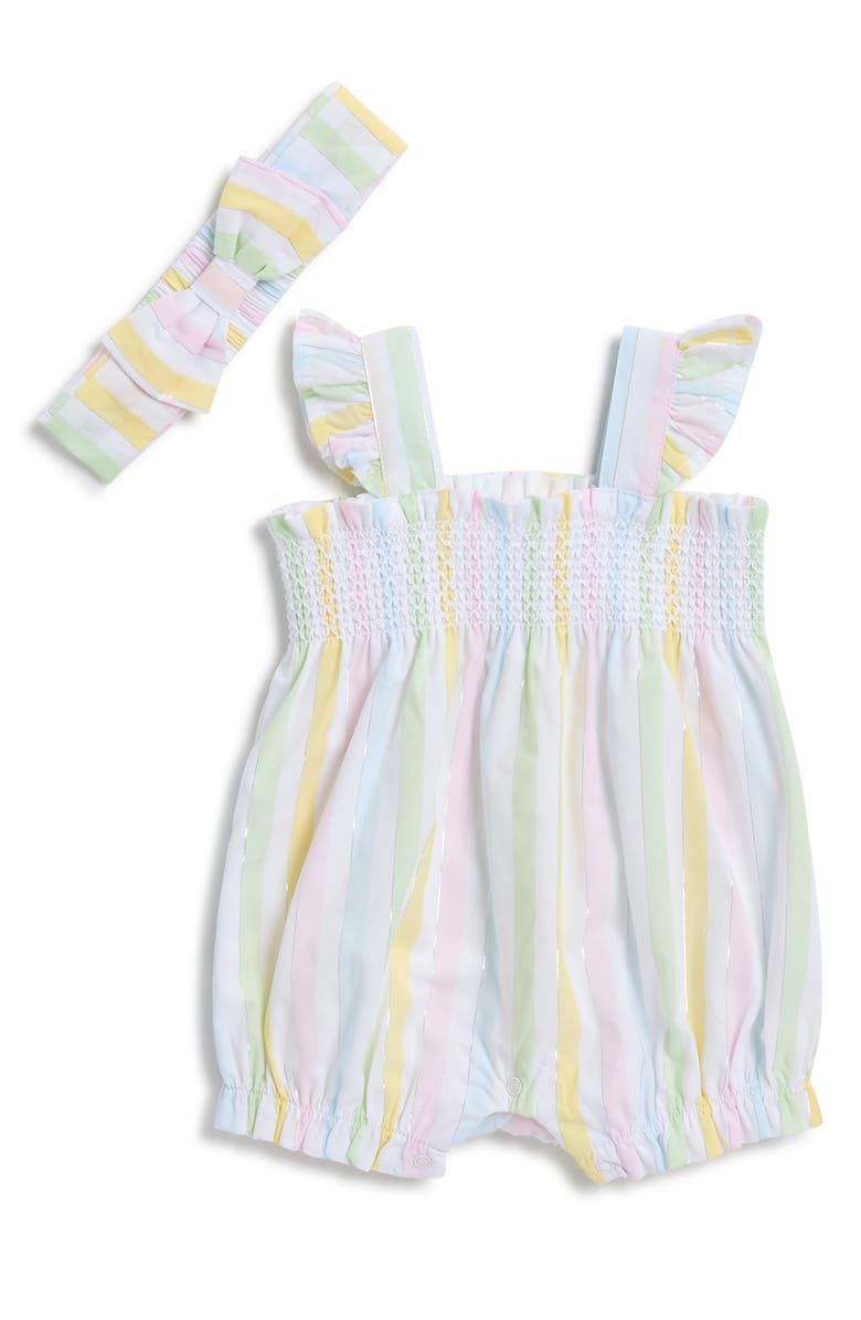 Little Me Candy Stripe Bubble Romper & Headband Set, Main, color, 