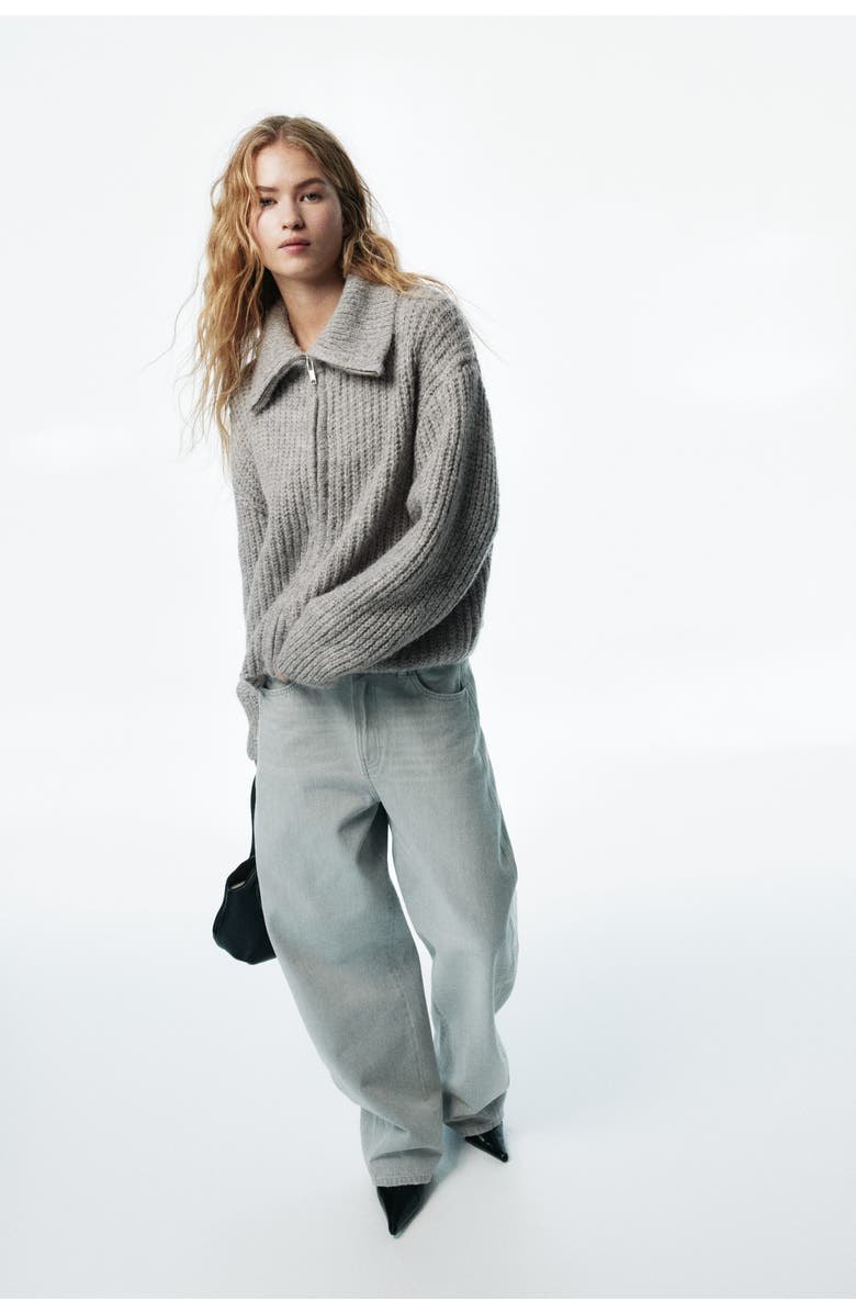 H&M Cardigan with zipper, Alternate, color, Light Gray Melange