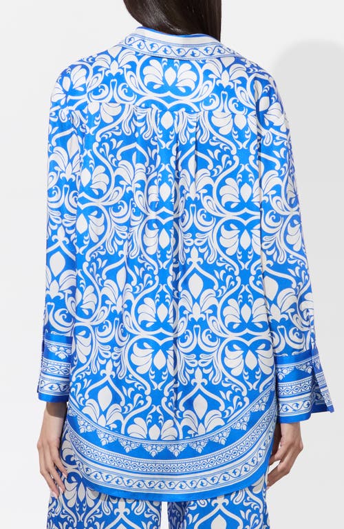 Alice And Olivia Alice + Olivia Kiva Oversize Mixed Print Button-up Shirt In Blue