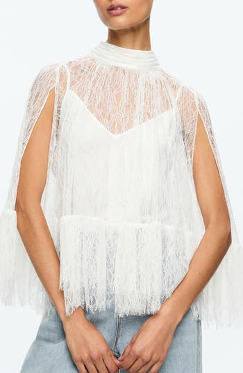 Alice + Olivia Zenon Sheer Lace Cape Top | Nordstrom