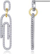 Lafonn Simulated Diamond Two-Tone Paperclip Earrings