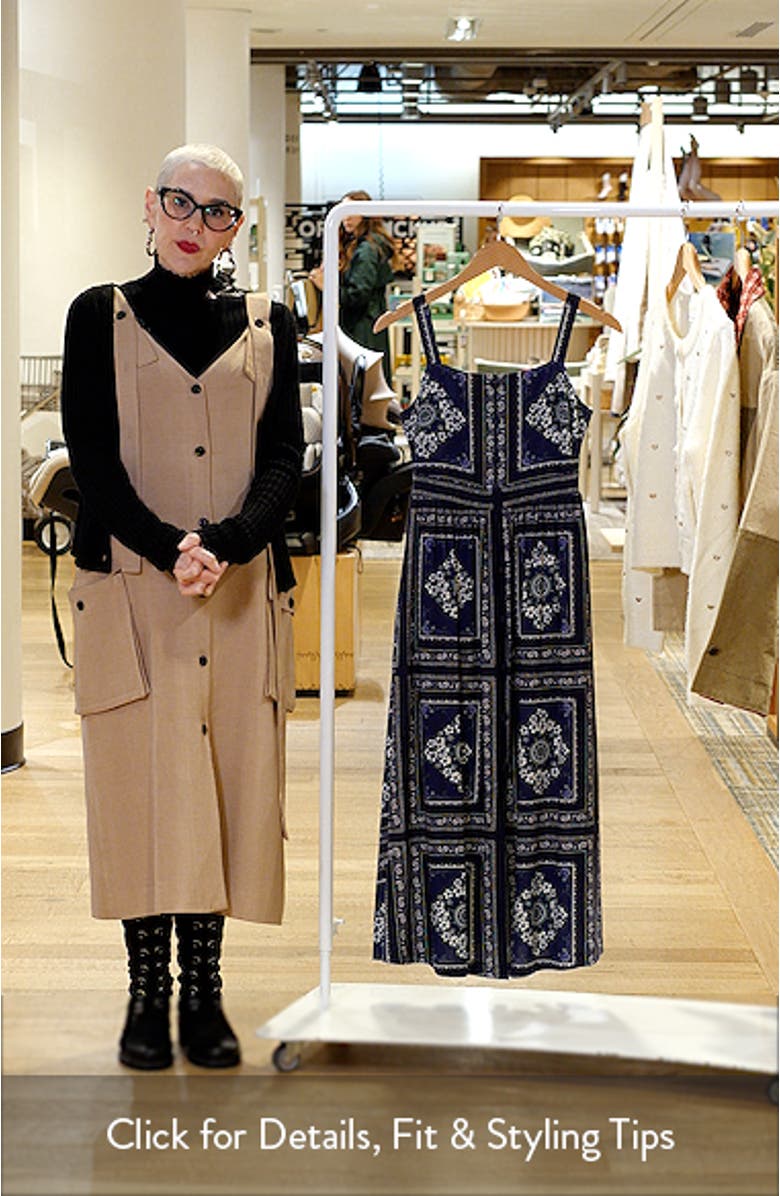 Grid Print Sleeveless Cotton & Linen Midi Dress, sales video thumbnail