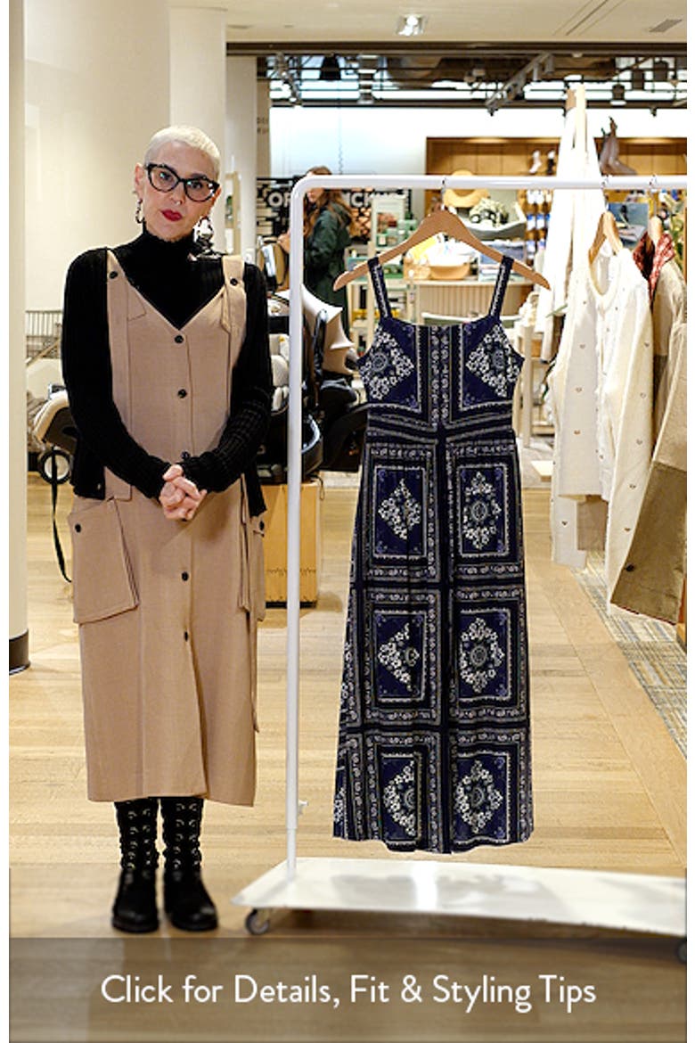 Grid Print Sleeveless Cotton & Linen Midi Dress video