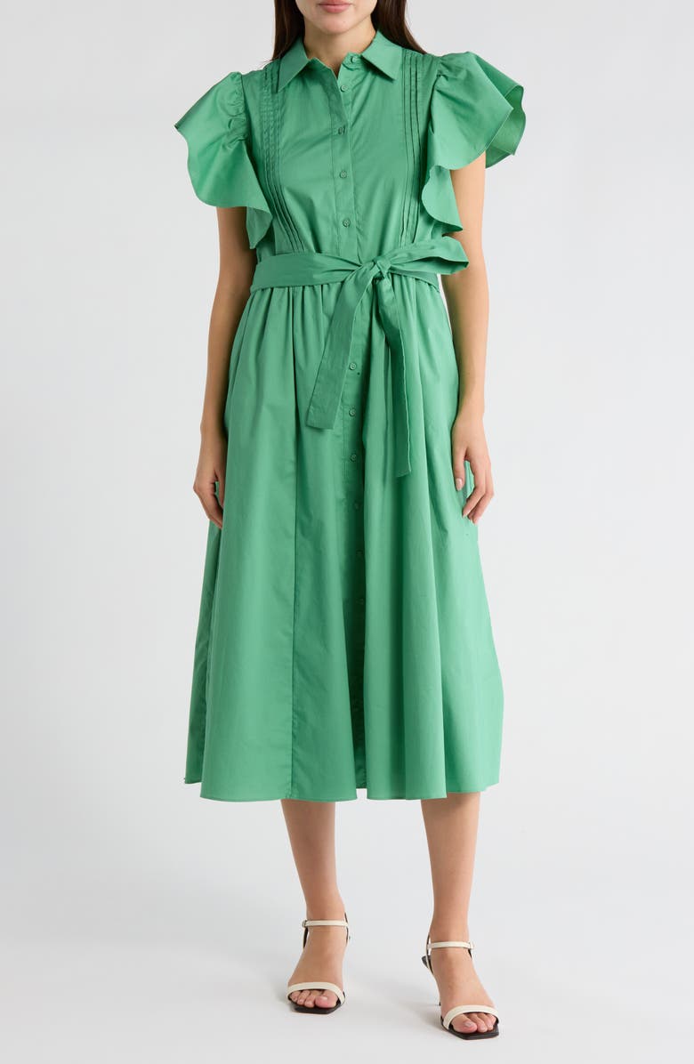 JASON WU Flutter Sleeve Midi Shirtdress, Main, color, Green