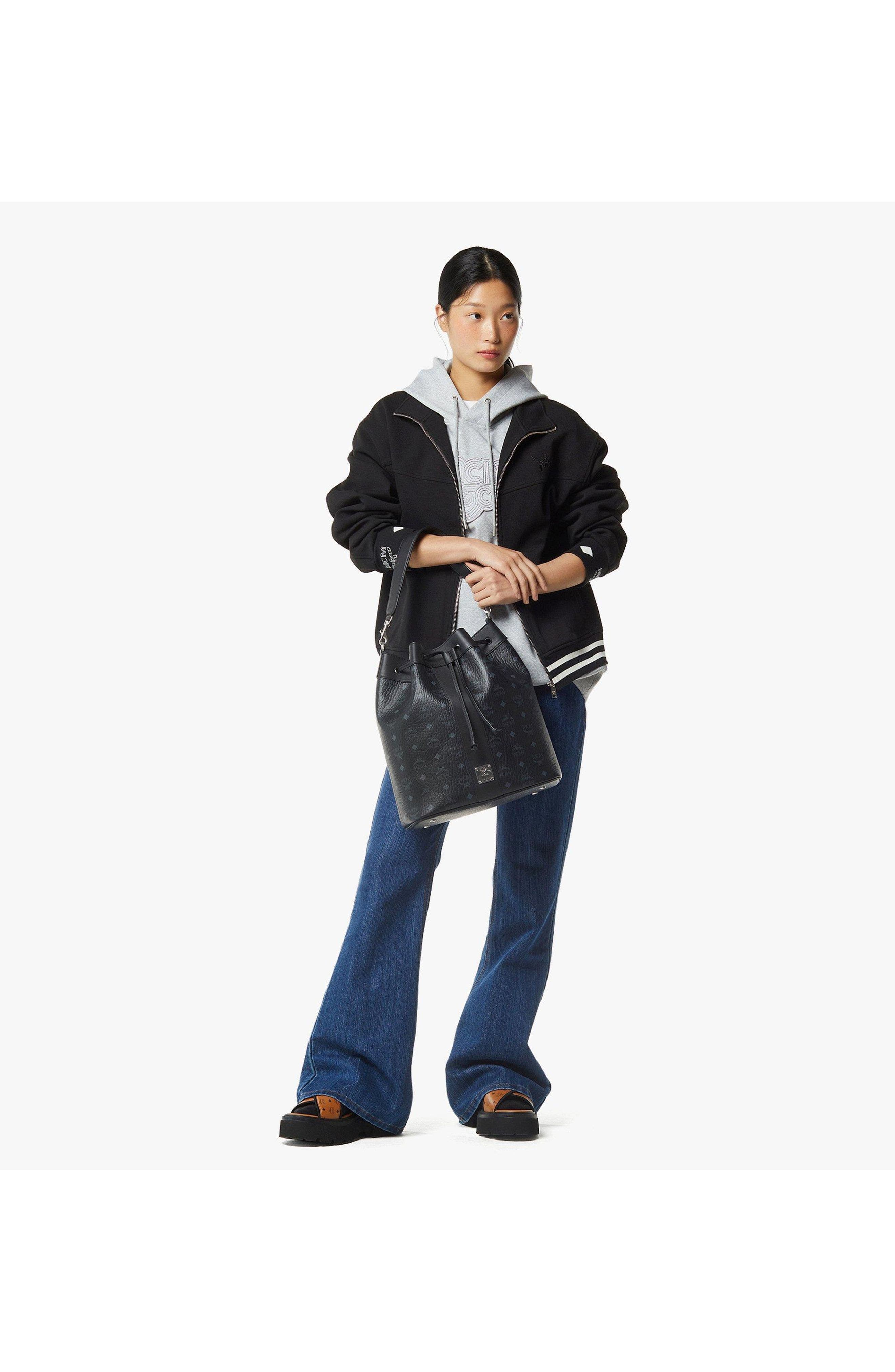 Large Dessau Drawstring Bag in Visetos, Alternate, color, Black