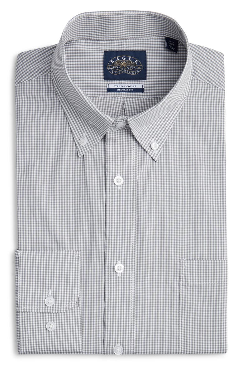 Regular Fit Grey Gingham Check Cotton Button-Down Oxford Shirt, Alternate, color, GRAY