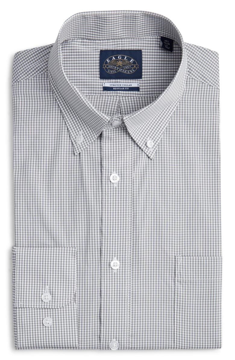 Roffe Accessories Eagle Regular Fit Grey Gingham Check Cotton Button-Down Oxford Shirt, Alternate, color, Gray