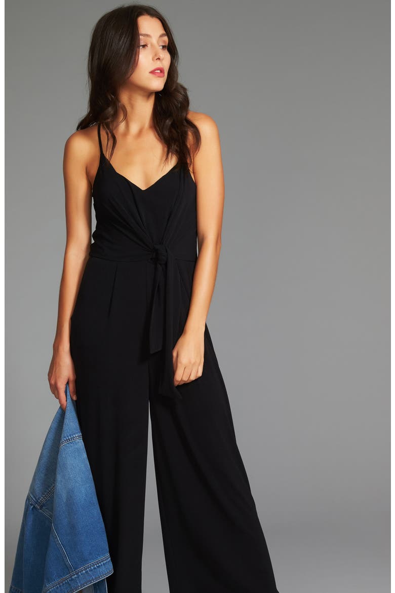 Tie Waist Racerback Jumpsuit, Alternate, color, RICH BLACK