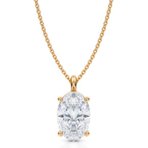 Oval Solitaire Lab Diamond Pendant Necklace 14K 3.0ct