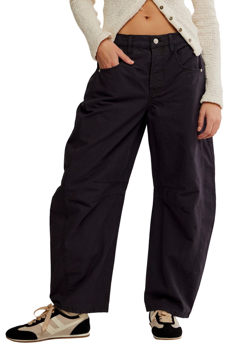 Free People Good Luck Barrel Leg Pants, Main, color, Black