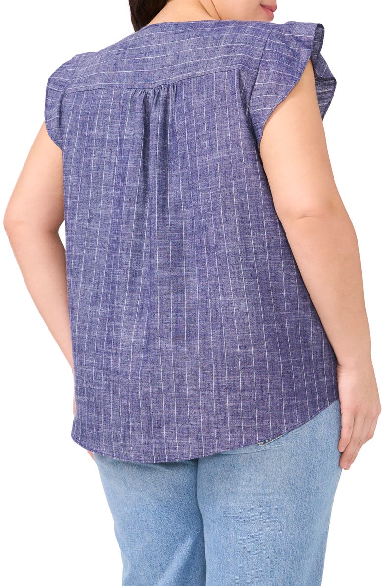 Vince Camuto Pinstripe Flutter Sleeve Chambray Top, Alternate, color, Cool Waters