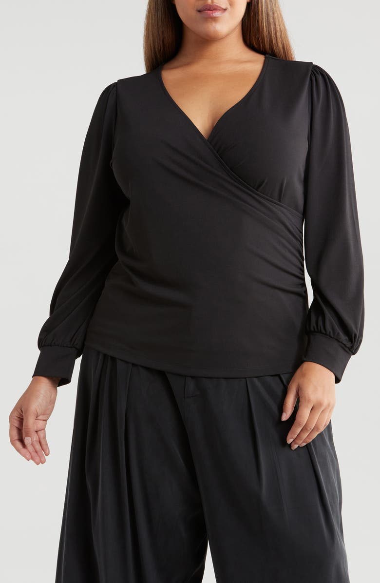 Universal Standard Balloon Sleeve Faux Wrap Crepe Jersey Top, Main, color, 