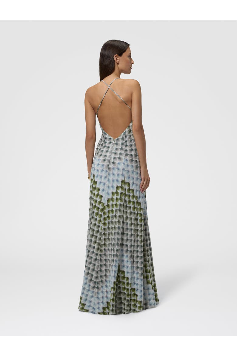 Long Viscose Lamé Dress With Crossed Straps, Alternate, color, Green& Blue