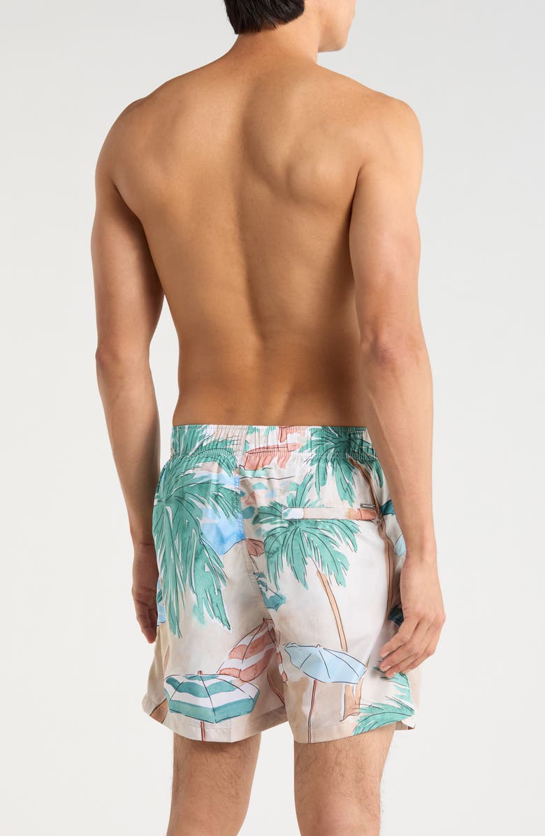 Vintage Summer Ponji Printed Volley Swim Shorts, Alternate, color, Tan