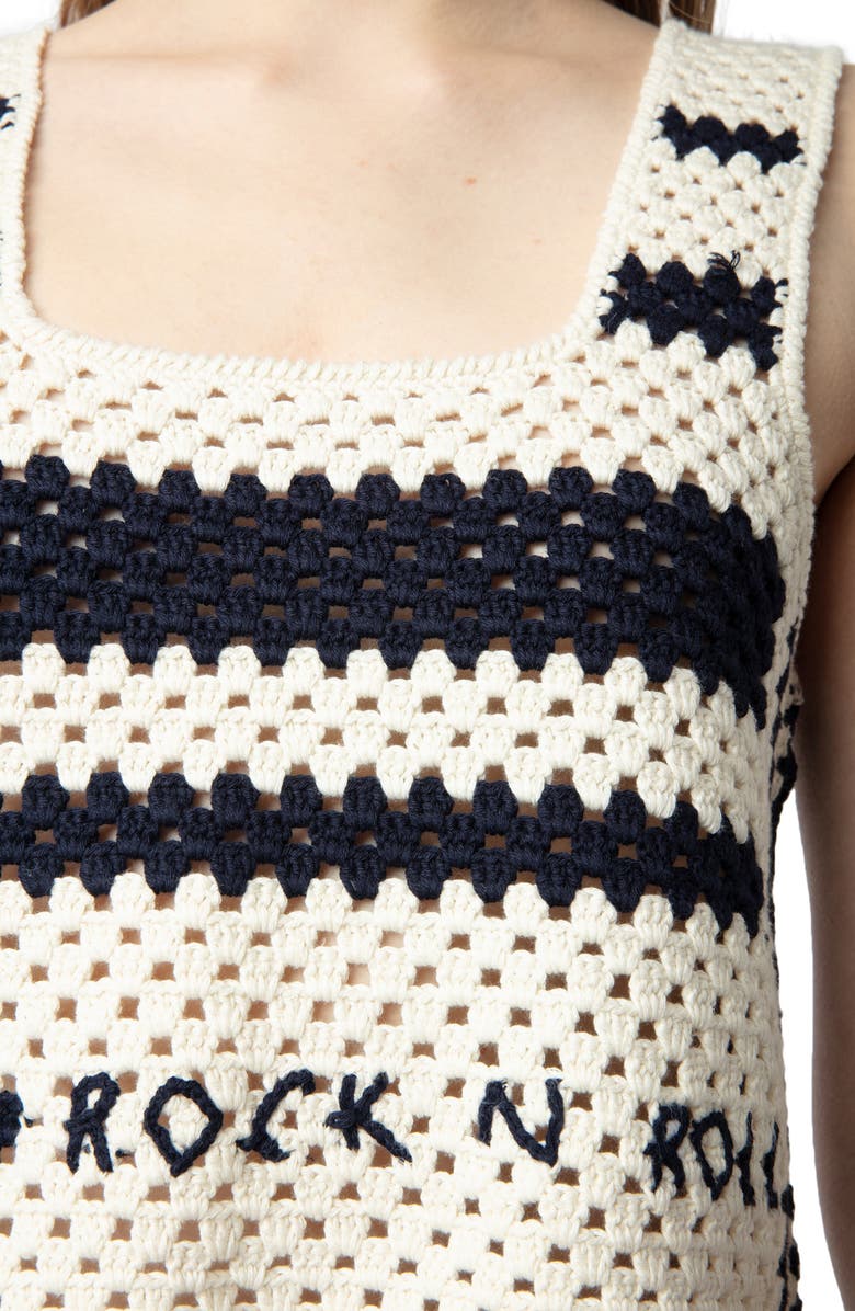 Zadig & Voltaire Dillie Stripe Open Stitch Cotton Graphic Sweater Tank, Alternate, color,