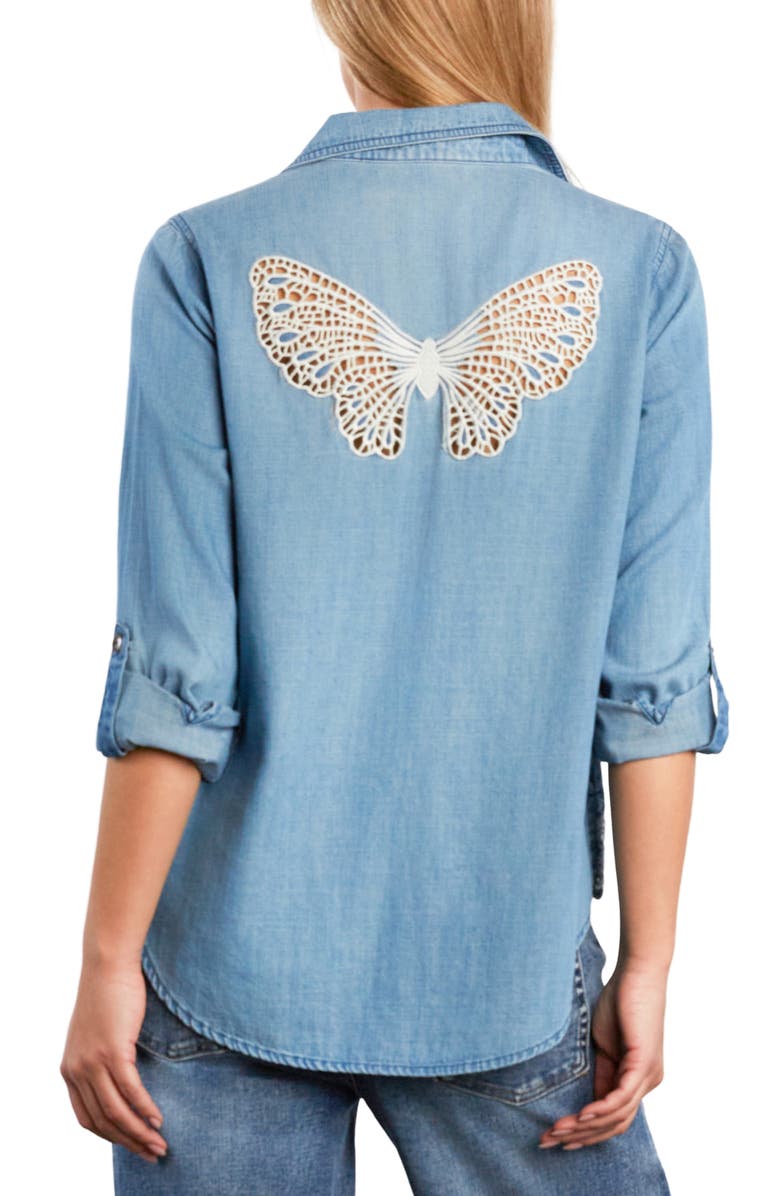 Billy T Eyelet Butterfly Button-Up Shirt, Alternate, color, Washed Denim