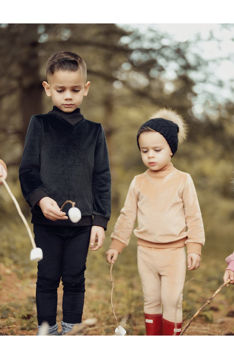 Manière Velour Funnel Neck Stretch Cotton Top & Joggers Set, Alternate, color, Black