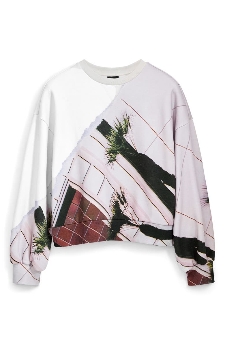 Desigual Abstract Print Crewneck Sweatshirt, Alternate, color, White Multi