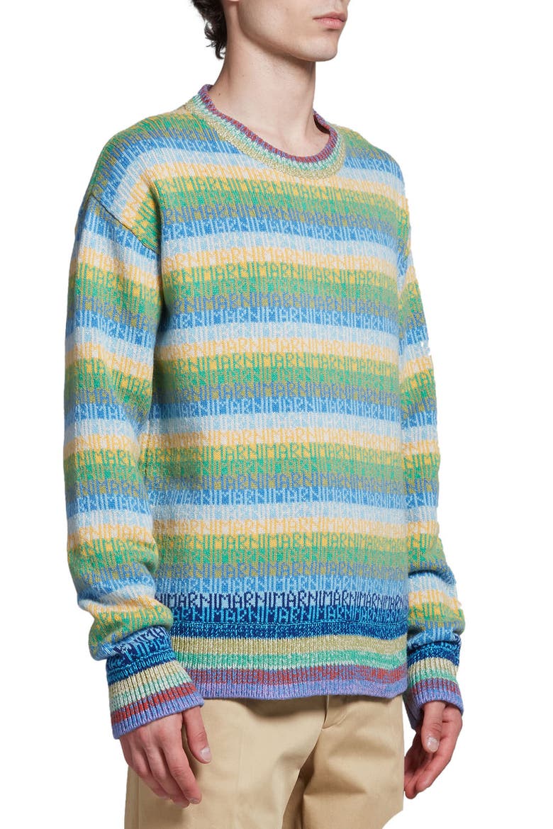 Logo Stripe Crewneck Virgin Wool Sweater, Alternate, color, LAKE