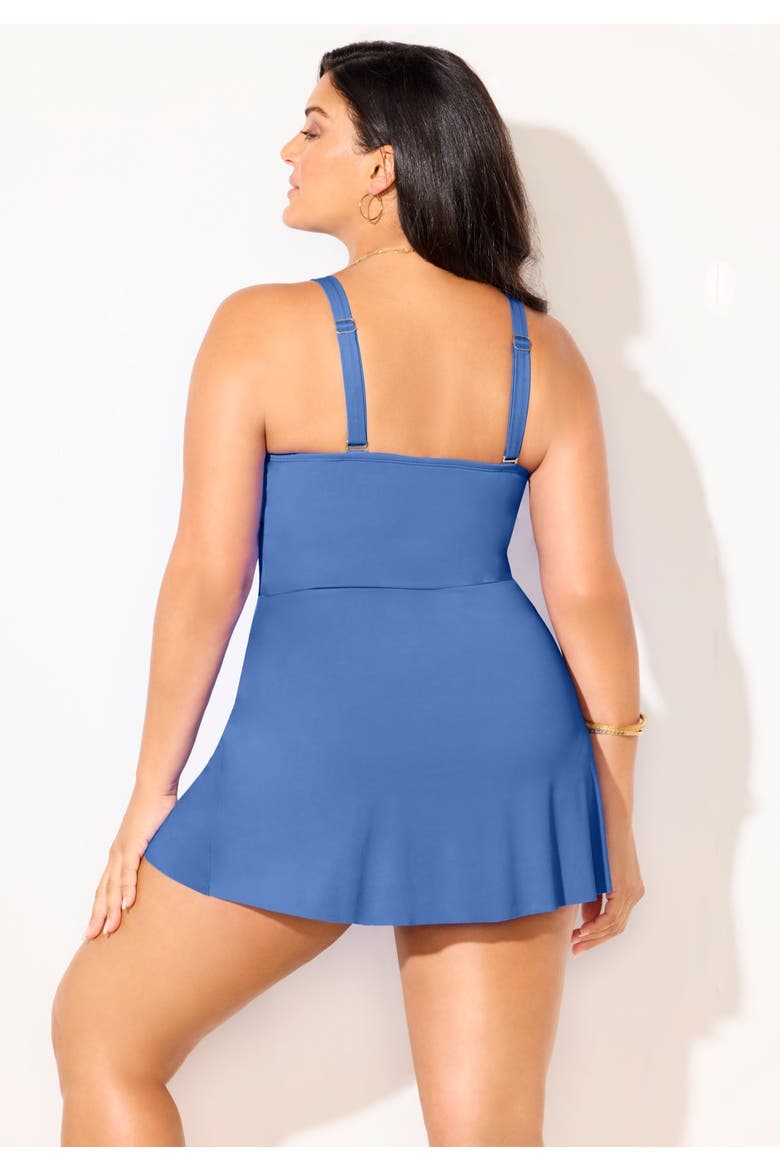 Lightweight Faux Wrap Petal Hem Swimdress, Alternate, color, Stardust