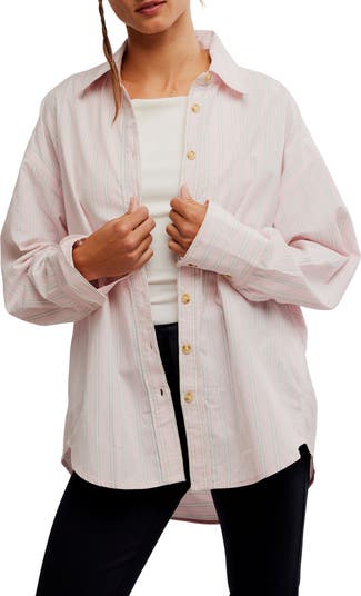 Varsity Vibes Stripe Oversize Cotton Button-Up Shirt