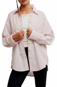 Free People Varsity Vibes Stripe Oversize Cotton Button-Up Shirt