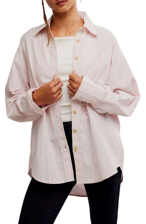 FREE PEOPLE FREE PEOPLE VARSITY VIBES STRIPE OVERSIZE COTTON BUTTON-UP SHIRT 