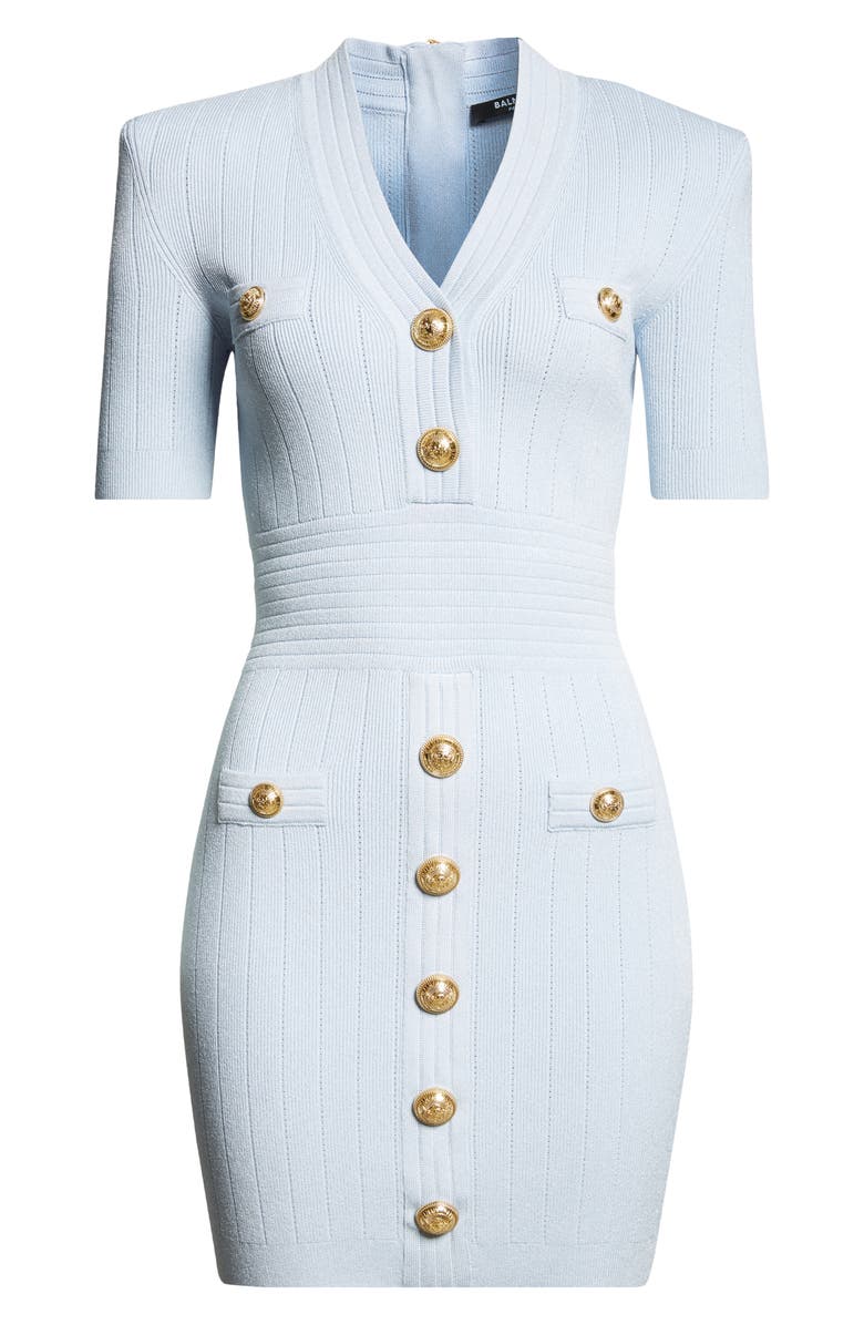 Balmain Button Detail Pointelle Rib Knit Minidress, Alternate, color, 