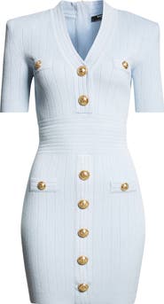 Balmain Button Detail Pointelle Rib Knit Minidress