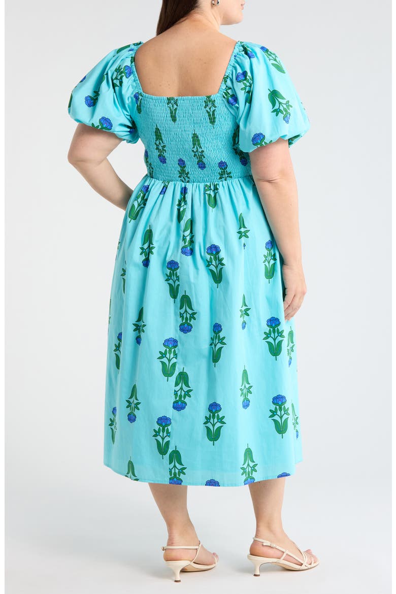 Maray Floral Smocked Midi Dress, Alternate, color, BLUE GREEN MULTI