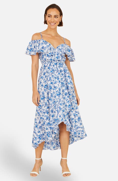 Floral Print Bardot Midi Dress