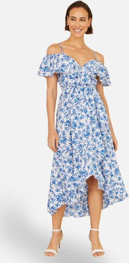 knee length dresses for ladies Amanda Bardot Ruffle Bright Floral Midi Dress – Just Love Studio UK main image 1