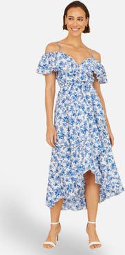 Yumi Floral Print Bardot Midi Dress