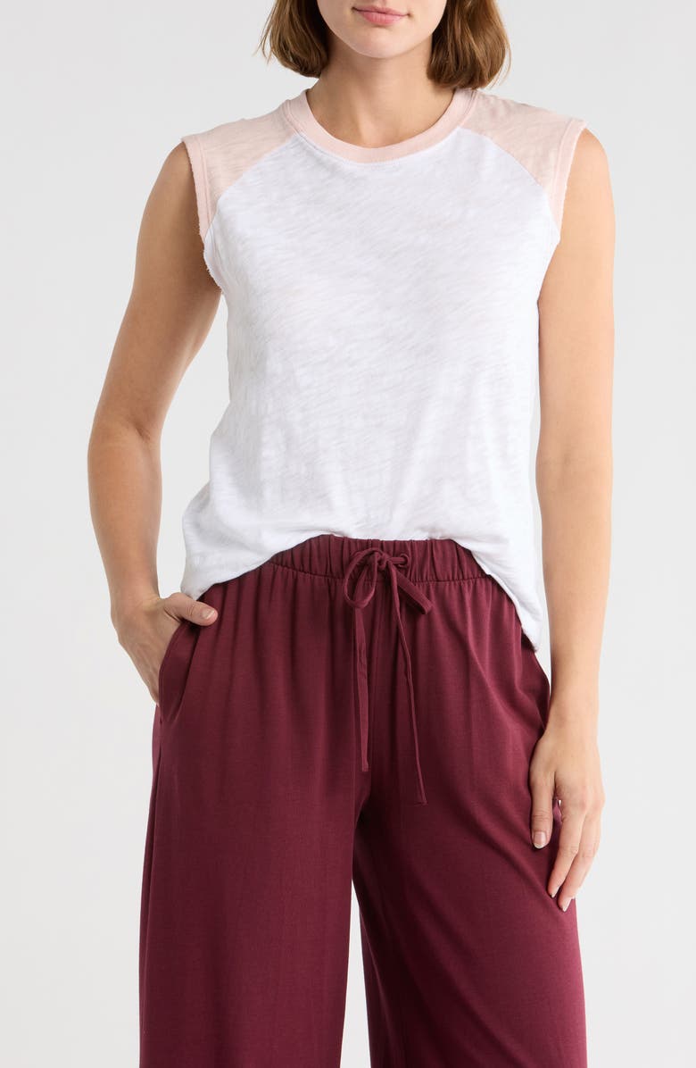 ATM Anthony Thomas Melillo Slub Cotton Jersey Sleeveless Baseball T-Shirt, Main, color, White / Oyster Pink