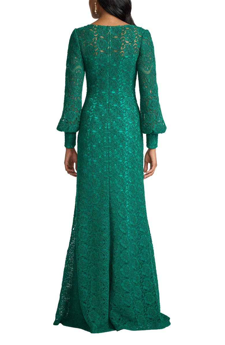Tadashi Shoji Long sleeve Corded Lace Gown, Alternate, color, Emerald