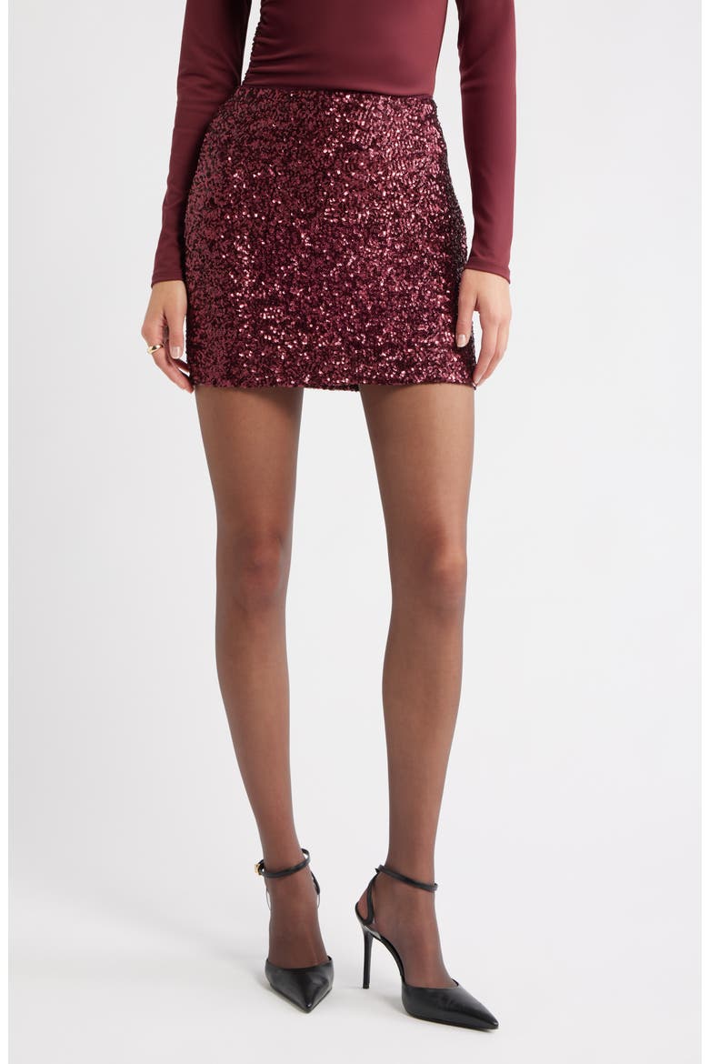 Sequin Miniskirt, Main, color, BURGUNDY TANNIN