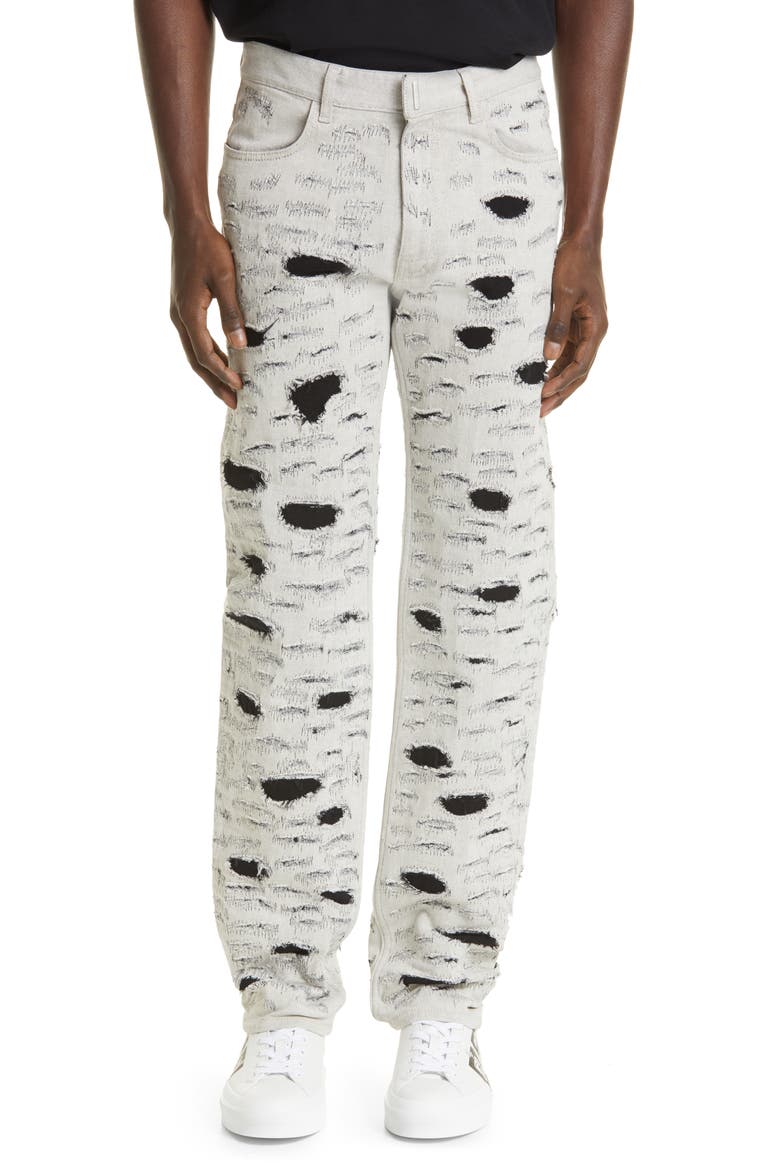 Disney x Givenchy '101 Dalmatians' Destroyed Slim Fit Jeans, Main, color, WHITE/ BLACK