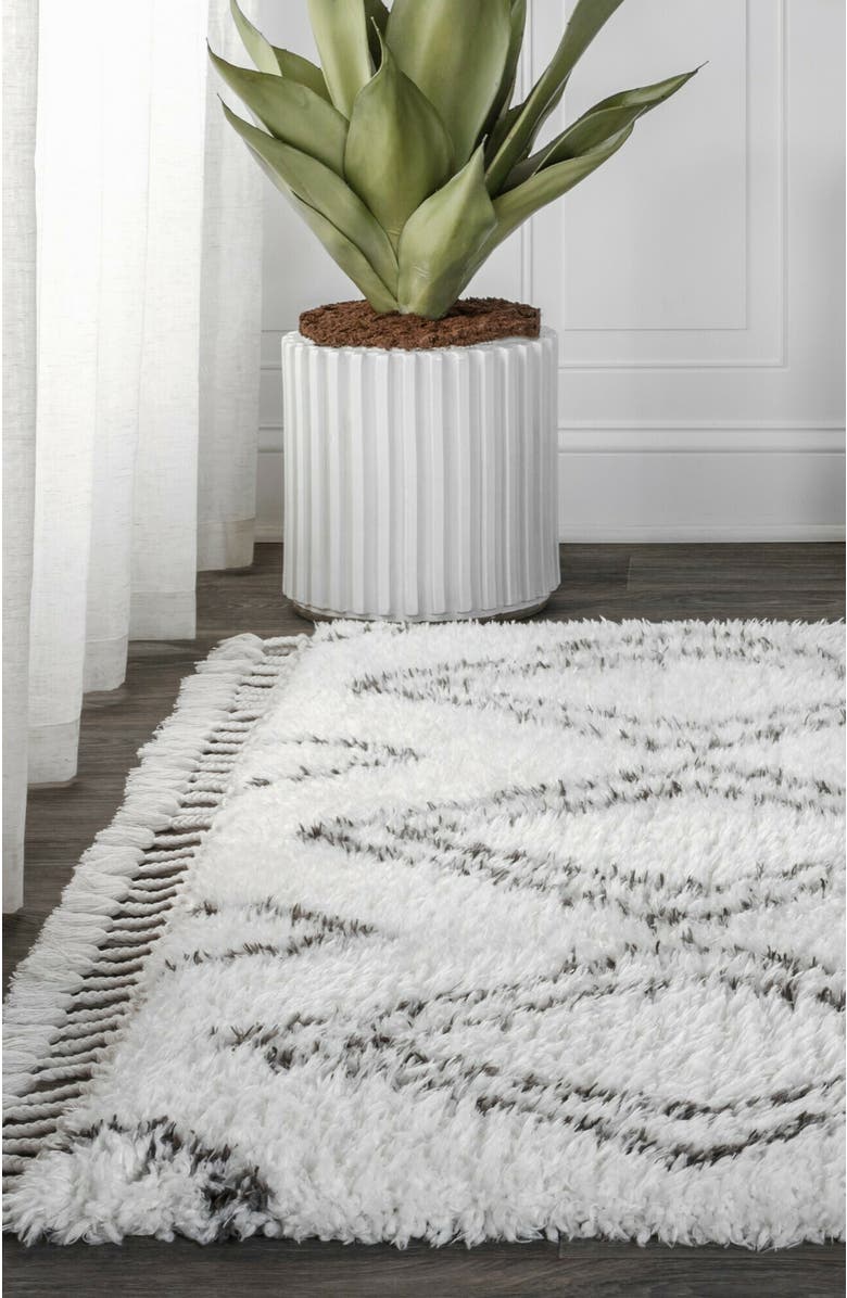 JONATHAN Y Beni Moroccan Style Diamond Shag Area Rug, Alternate, color, Ivory/Dark Gray