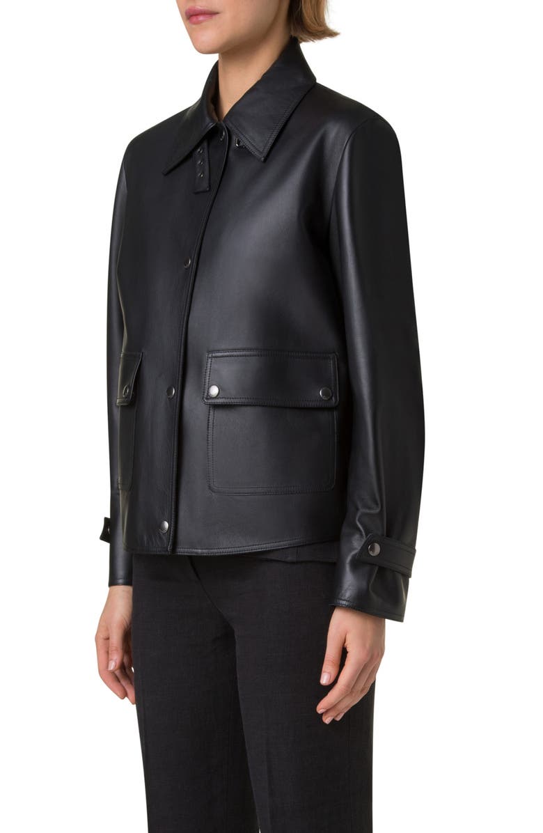 Akris Arthos Lambskin Leather Jacket, Alternate, color, Black