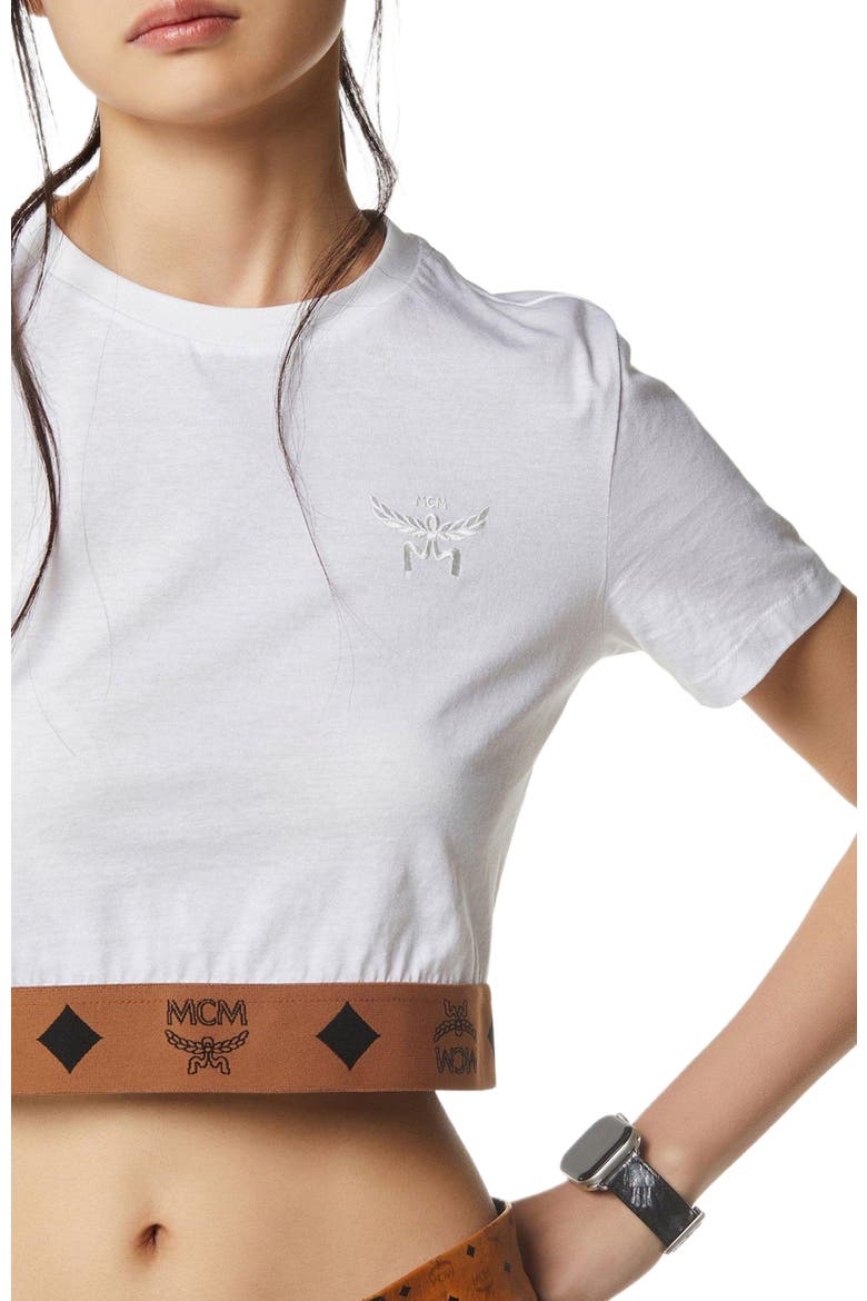 Monogram Cropped T-Shirt in Organic Cotton, Alternate, color, White