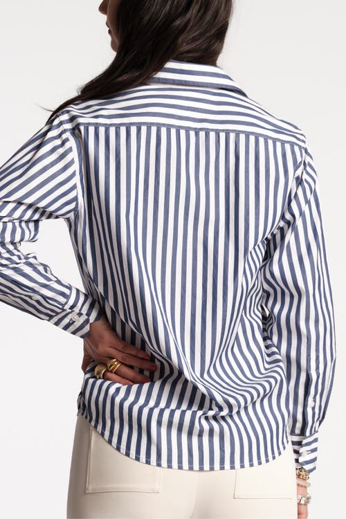 Shop Frances Valentine Perfect Button Down Stripe Cotton Poplin In Navy/white