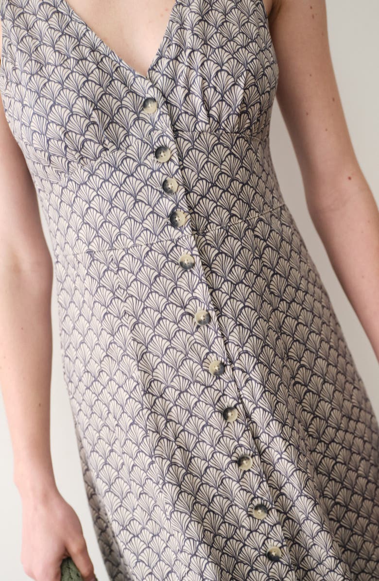 Marine Layer Camila Print Button Front Hemp Blend Maxi Dress, Alternate, color, Navy Seashell