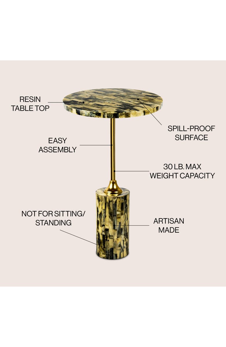 JONATHAN Y Hedda Contemporary Glam Metal/Resin Faux Stone Round End Table, Alternate, color, Yellow