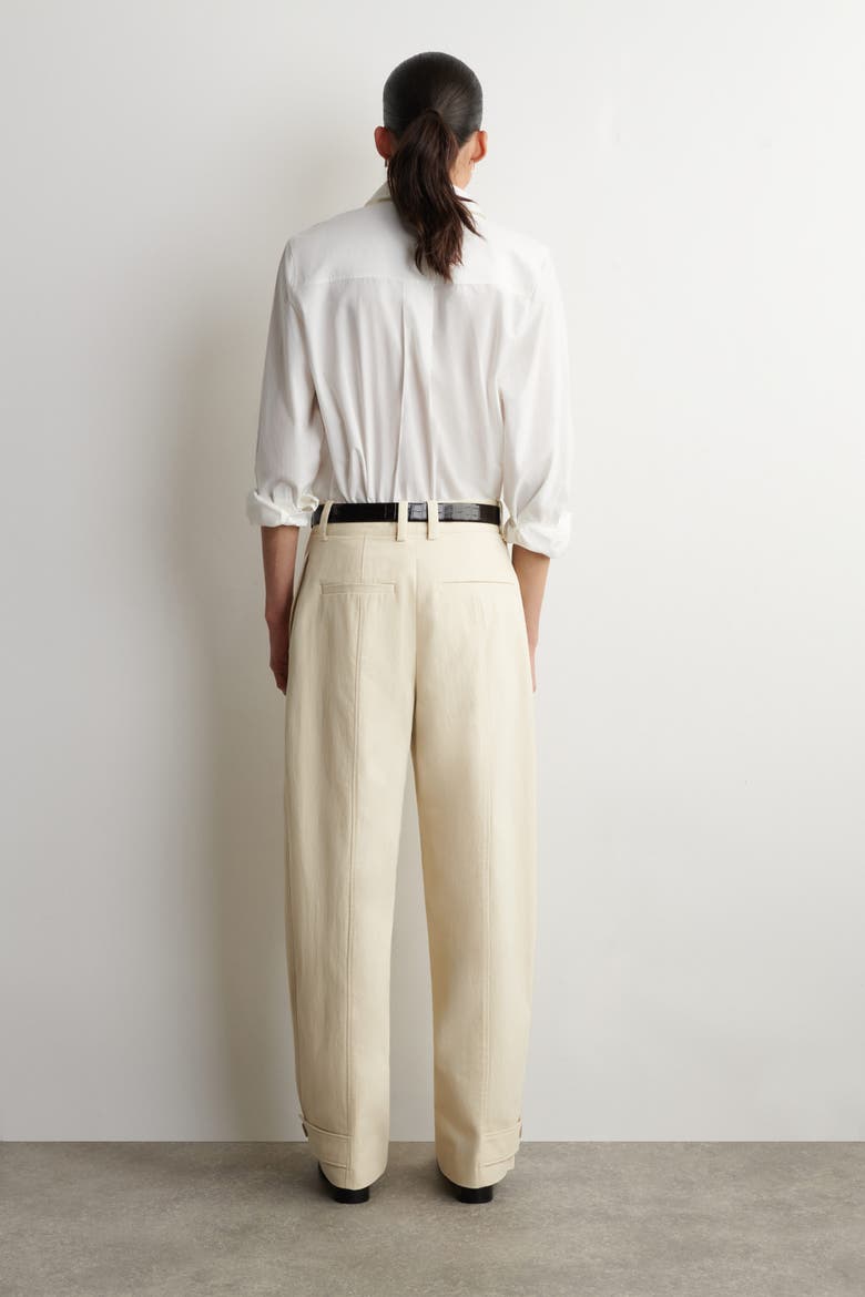 Barrel-Leg Cotton Utility Pants, Alternate, color, LIGHT BEIGE