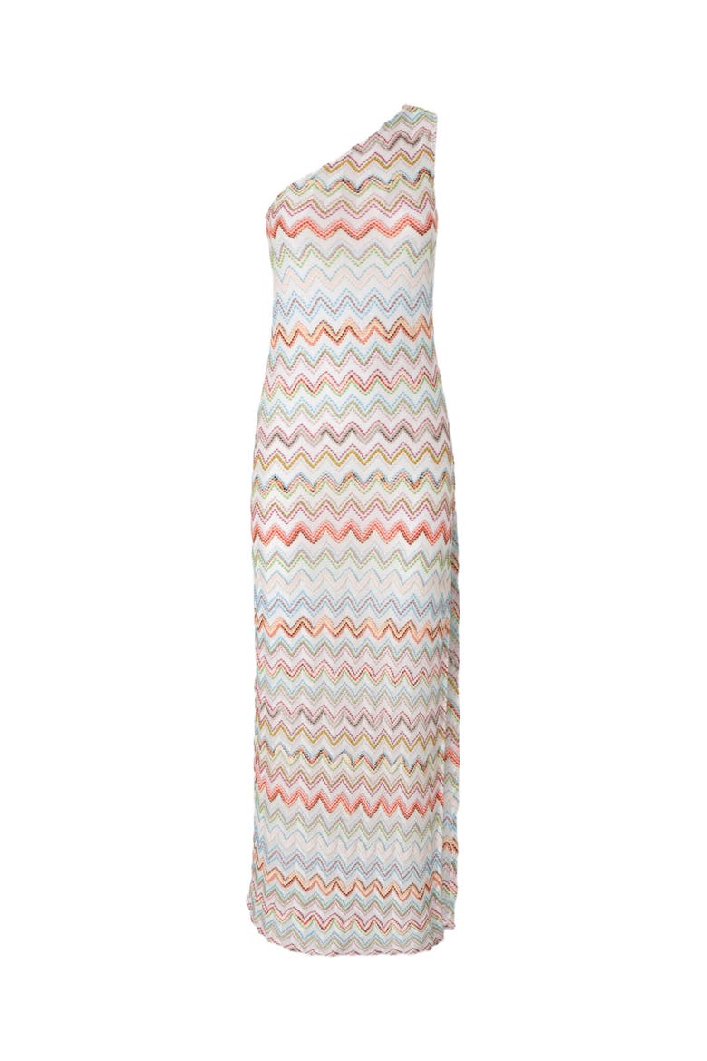 Long One-shoulder Dress With 3d Zig Zag Lamé, Alternate, color, Multicoloured