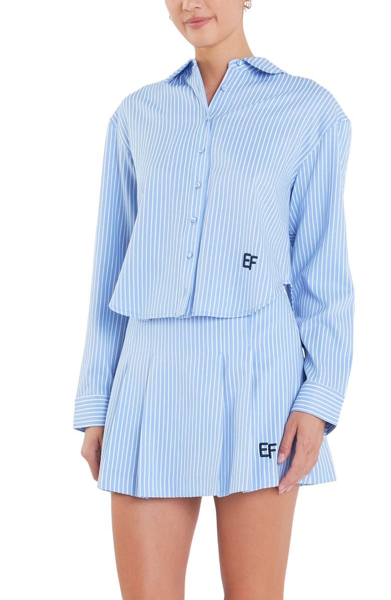 English Factory Sports Club Stripe Crop Button-Up Shirt, Alternate, color, 