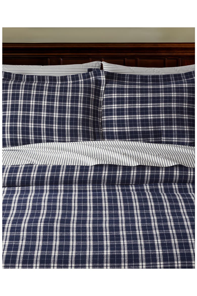 Oxford Tartan Cotton Flannel Duvet Cover, Alternate, color, NAVY