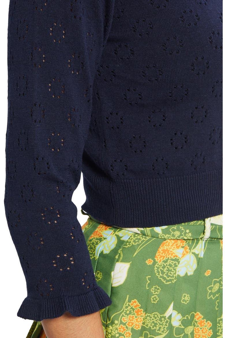 Ruffle Sleeve Crop Cardigan, Alternate, color, NAVY