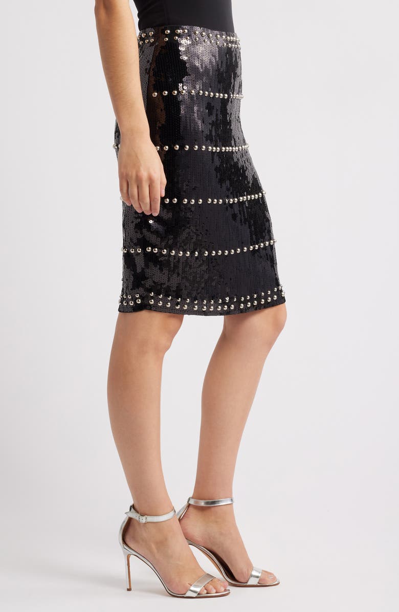 NIKKI LUND Dagny Stud Sequin Skirt, Alternate, color, Black