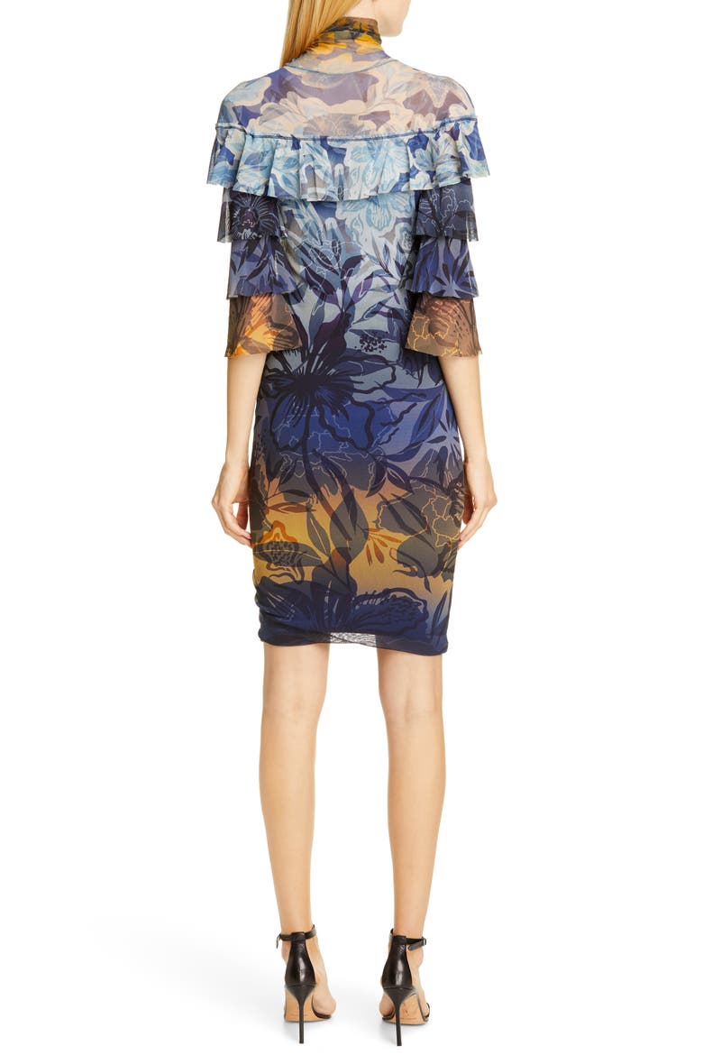 Dégradé Floral Ruffle Sleeve Dress, Alternate, color, AVIO